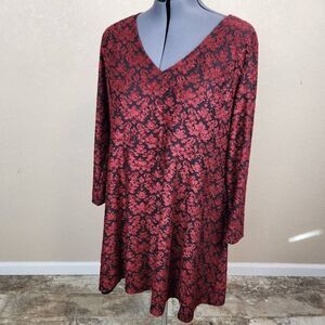 Jessica Simpson Red and Black Textured Long Sleeve Mini Dress 3X (4928)